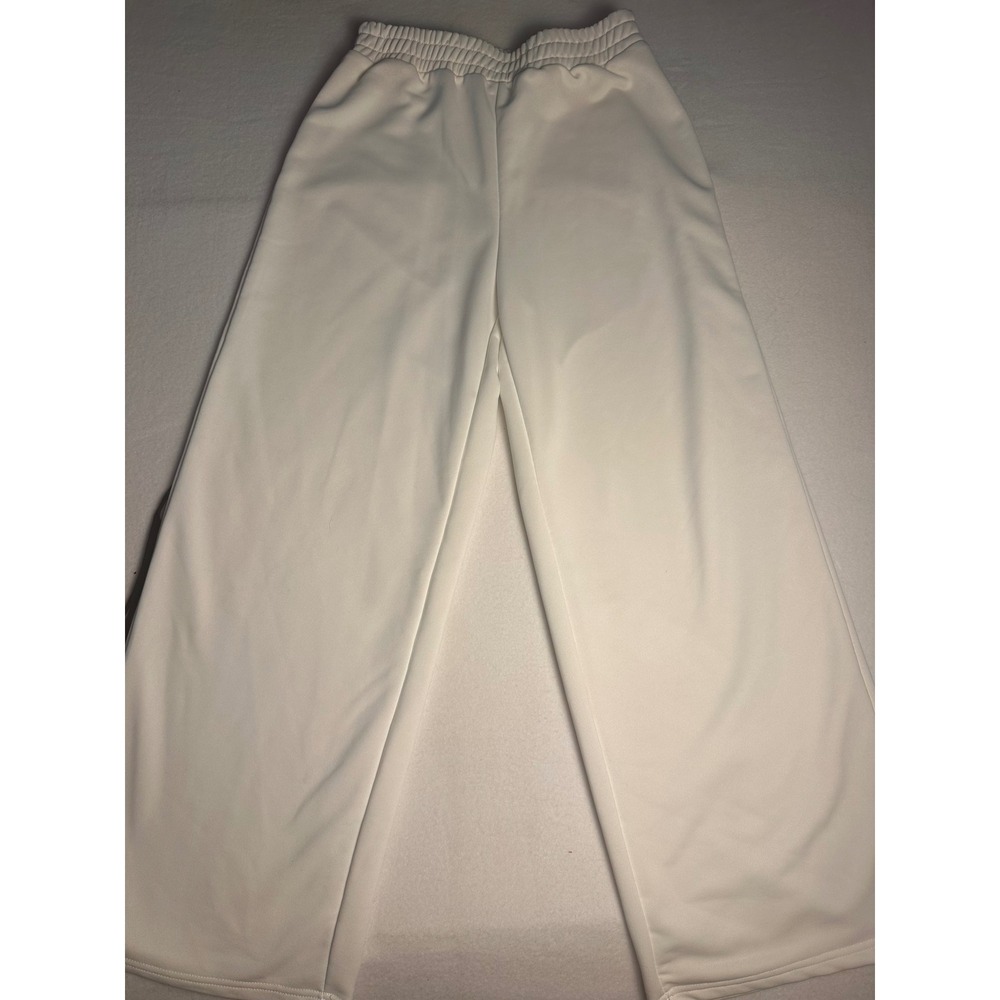 Shein White Wide Leg Track Pants Black Side Stripe Elastic Waist Size S 4